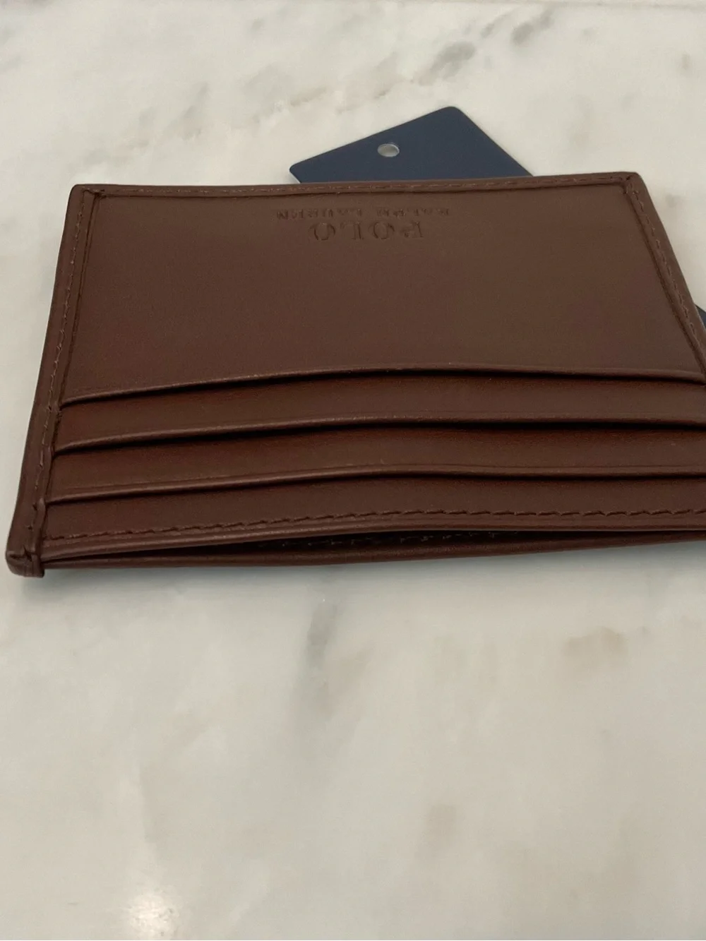 NEW Polo Ralph Lauren COLLEGIATE BEAR Leather Slim Card Case Wallet - BROWN